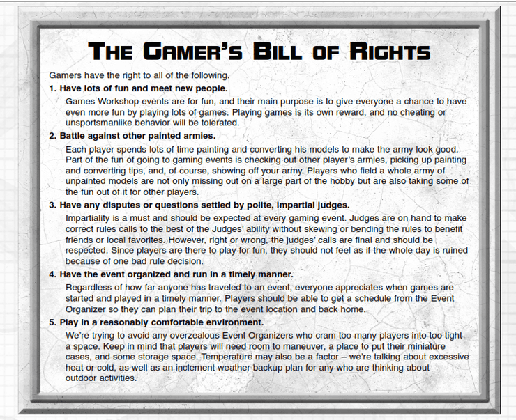 gamers_bill_of_rights Games Workshop's Guide to Running an Event