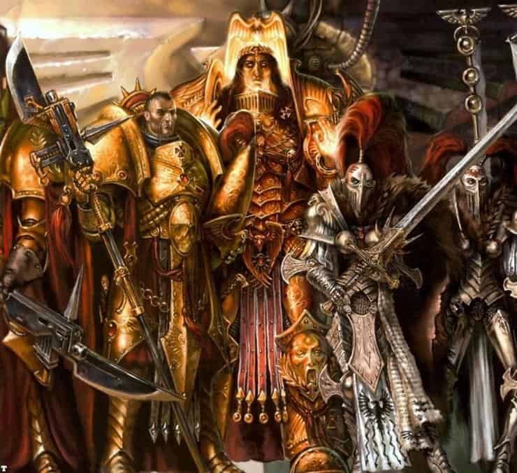 god_emperor_with_adeptus_custodes_and_slient_sisters