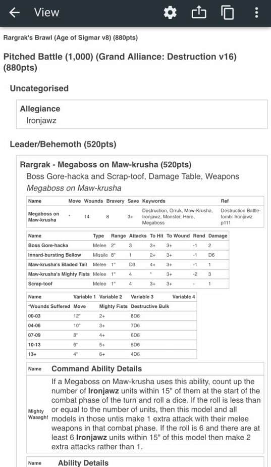 Battlescribe list