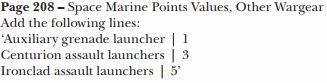 Space Marine Point Values