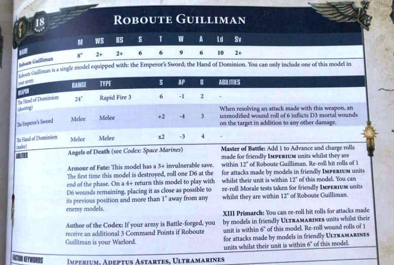 Roboute Guilliman datasheet new rules space marines