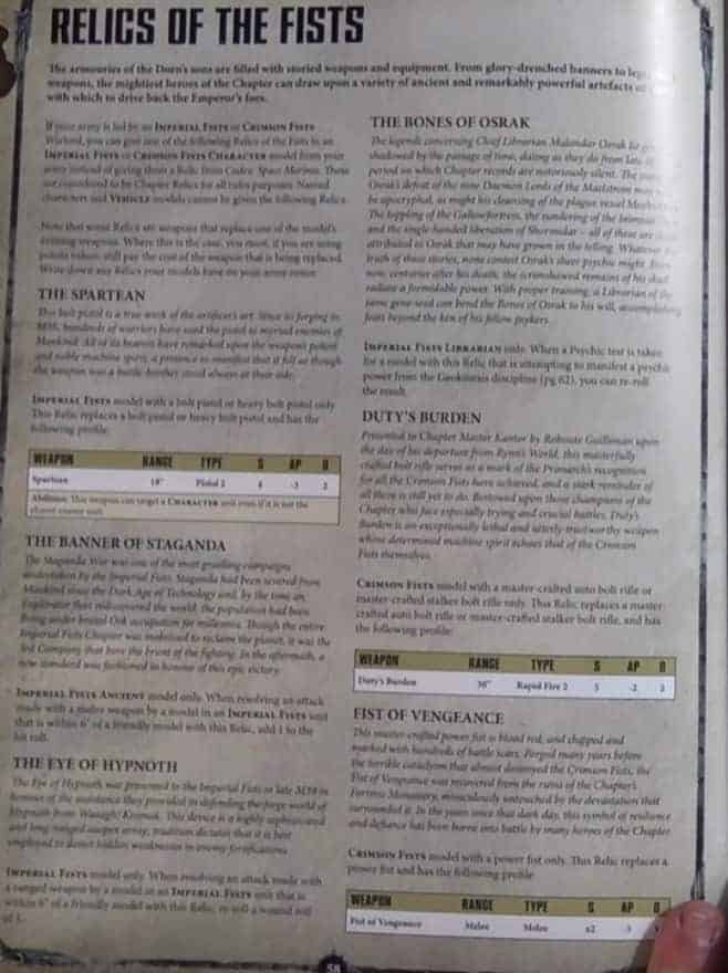 Full Imperial Fist Codex Stratagems, Wargear & Relic Rules