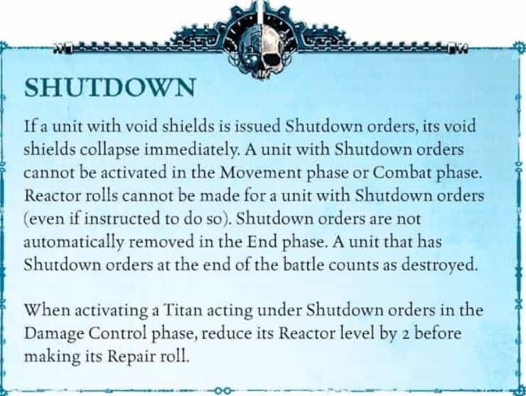 adeptus titanicus shutdown rule