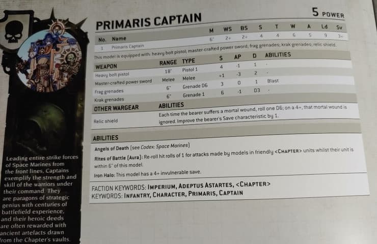 primaris captain datasheet