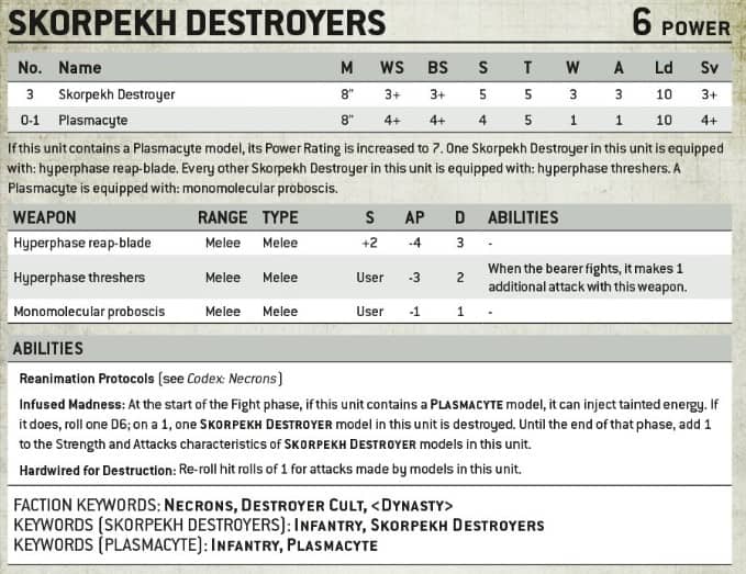 Skorpekh destroyers stats