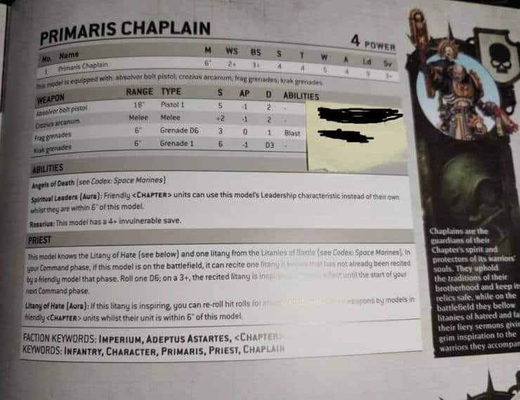 primaris chaplain datasheet
