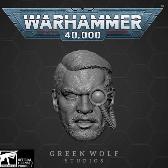Warhammer 40000 - Astra Militarum Imperial Guard Cadian Officer Green Wolf  Gear - Machinegun