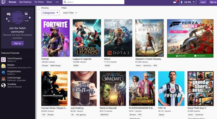 twitch home page