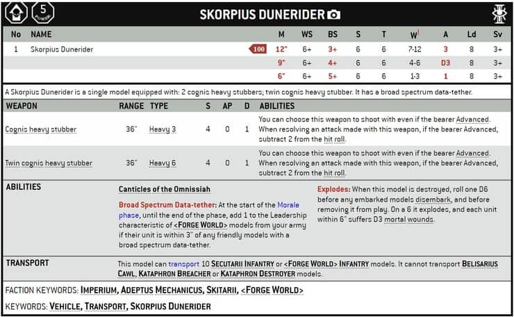 Skorpius 9th Edition Adeptus Mechanicus 40k Rules
