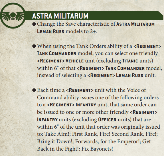 Astra Militarum imeprail guard rules changes 40k update