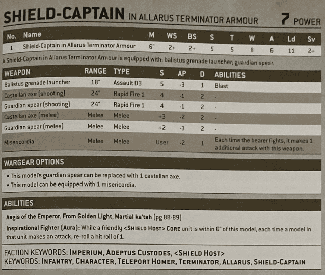 shiedl captain in allarus terminator armour datasheet