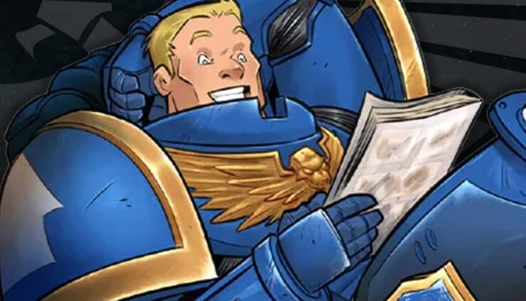 space marine warhammer reading comic artwork april fools