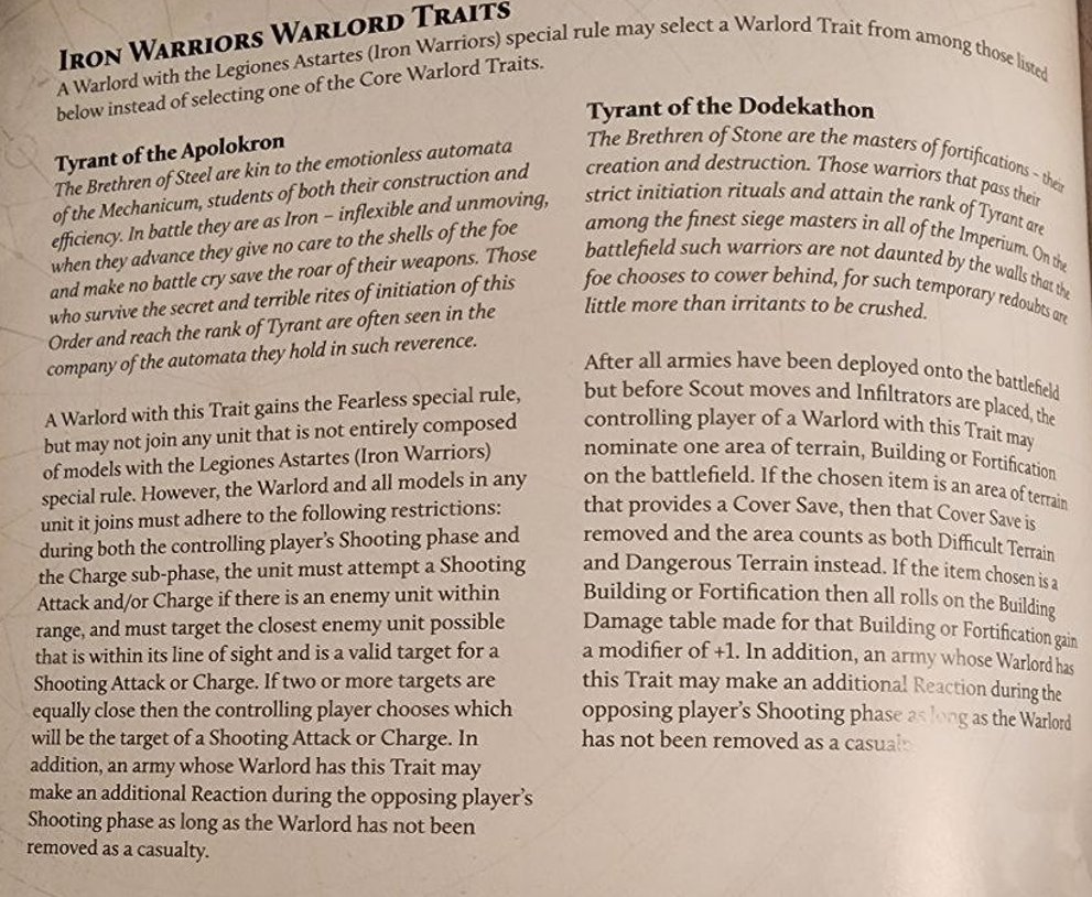Iron Warriors rules