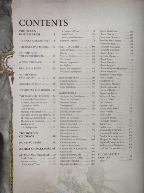 new table of contents Chaos battletome