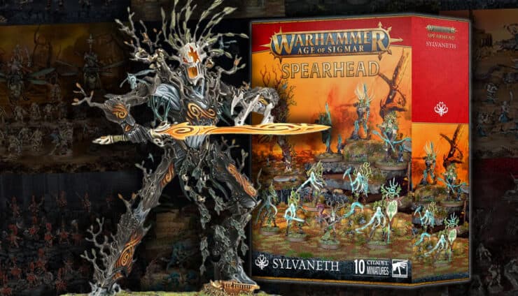 slyvaneth spearhead box product shot age of stgmar with painted model and artwork in background