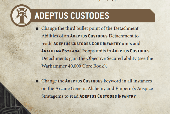 Adeptus Custodes changes