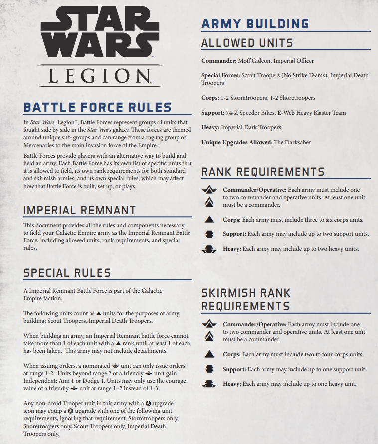 Imperial Remnant Rules