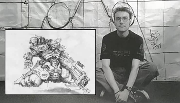 jes goodwin warhammer 40k artist picture in front of a firstborn space marine