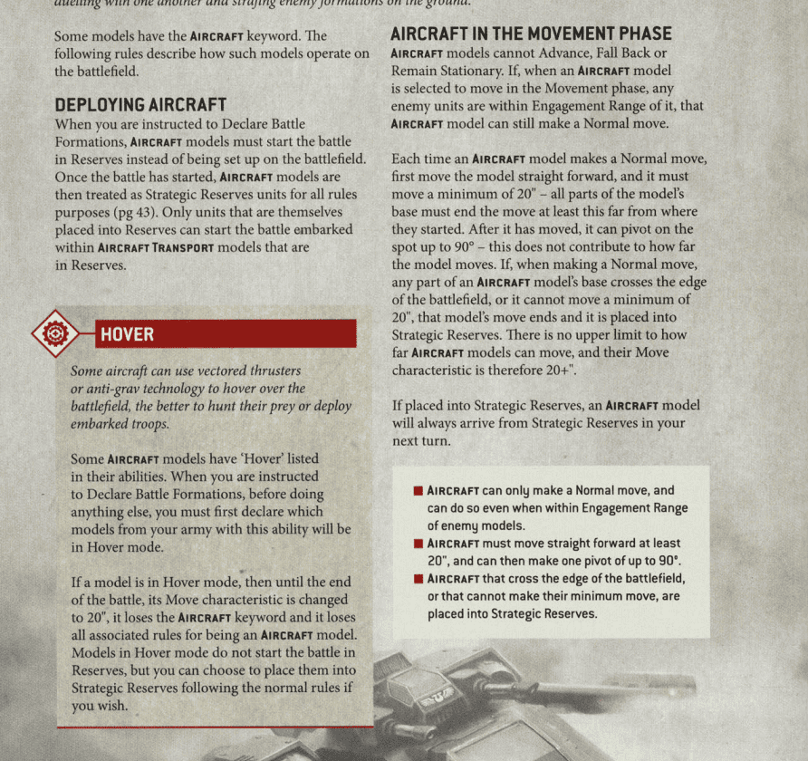 10th Edition Aircraft rules