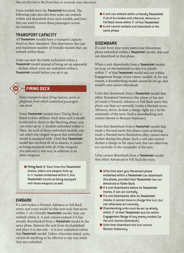 10th Edition Transports Rules