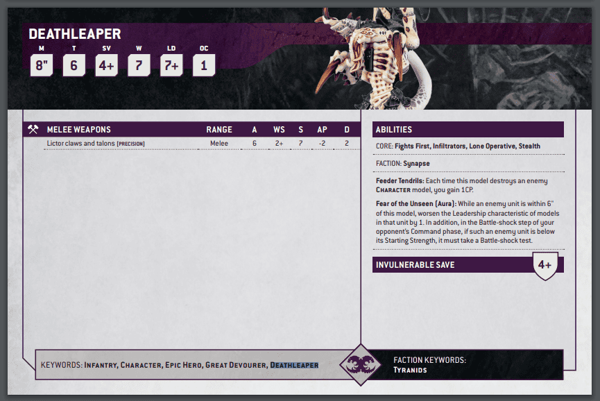 Deathleaper Statcard 