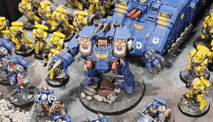 space marines of the mustard and blue variety