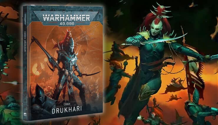 how to play drukhari codex warhammer 40k product shot and raiders battleing tau in background