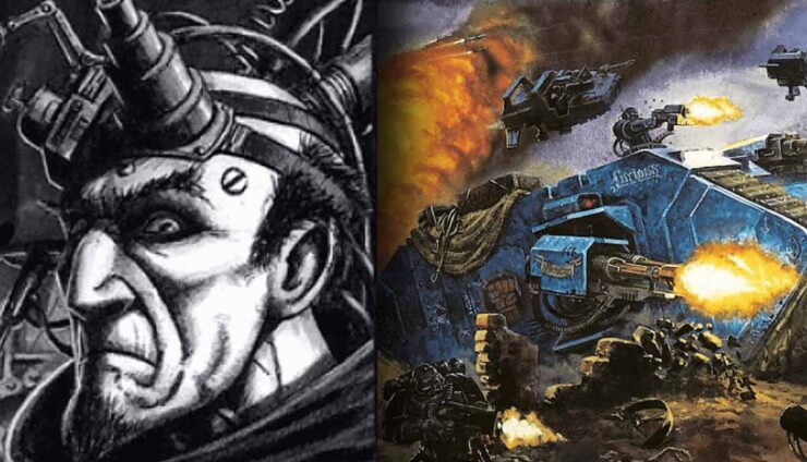arkhan land face art and land raider art next to it warhammer 40k