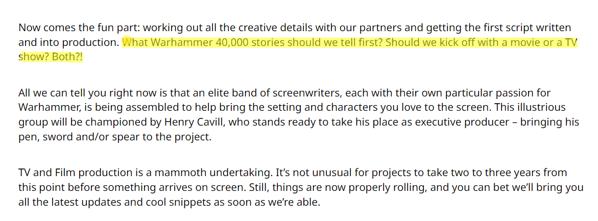 Warhammer Contracts Signed For New 40k TV Show Series