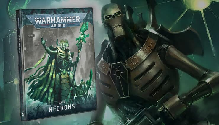 how to play necrons codex product show with tomb word in background close up warriors warhammer 40k