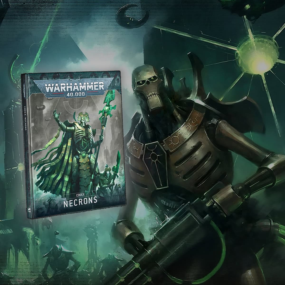 how to play necrons codex product show with tomb word in background close up warriors warhammer 40k
