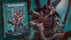 tyranids codex book product image with artwork of hive tyrant in background warhammer 40k rules how to play