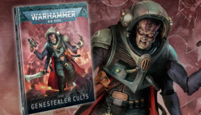 genestealer cults codex product shot with artwork of acyolyte in background warhammer 40k rules how to play
