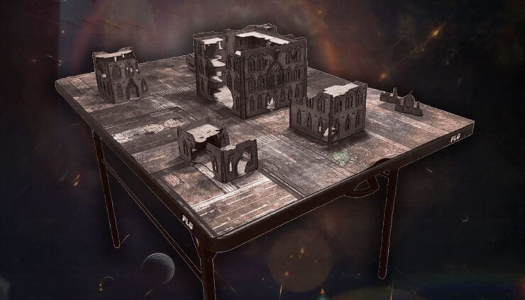 FLG portable gaming table foldable set up with terrain example