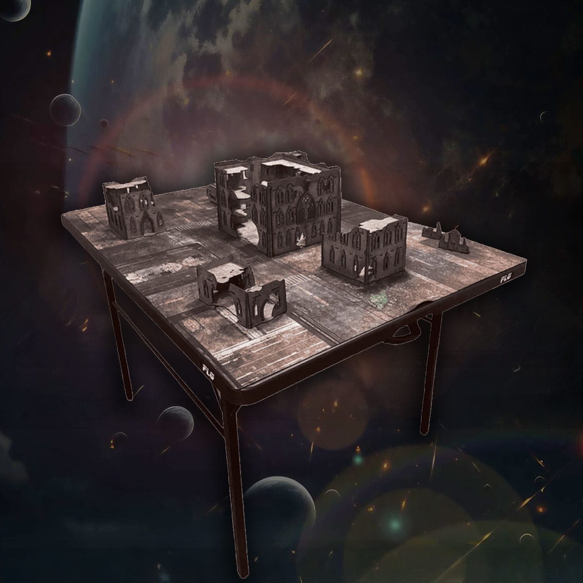 FLG portable gaming table foldable set up with terrain example