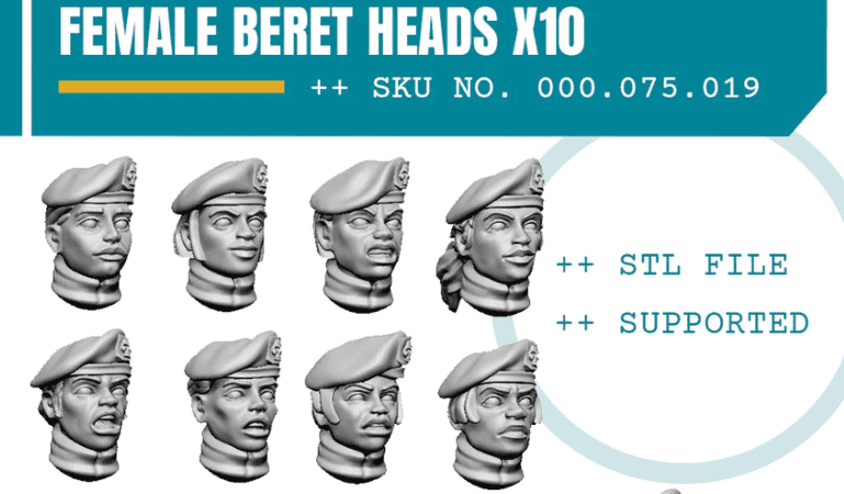 Beret Heads Female x10 .STL Download 