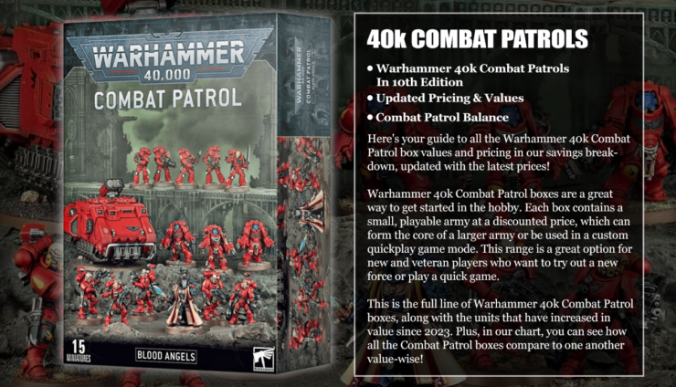 combat patrol blood angels warhammer 40k contents pricing value points space marines hor wal