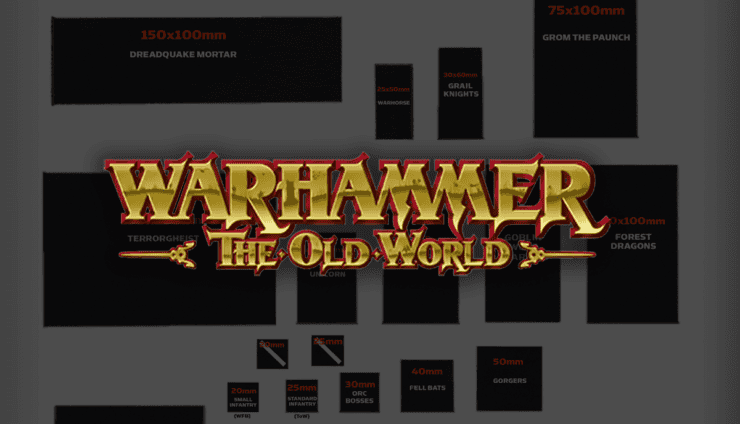 Warhammer The Old World Base Sizes Guide and logo hor wal