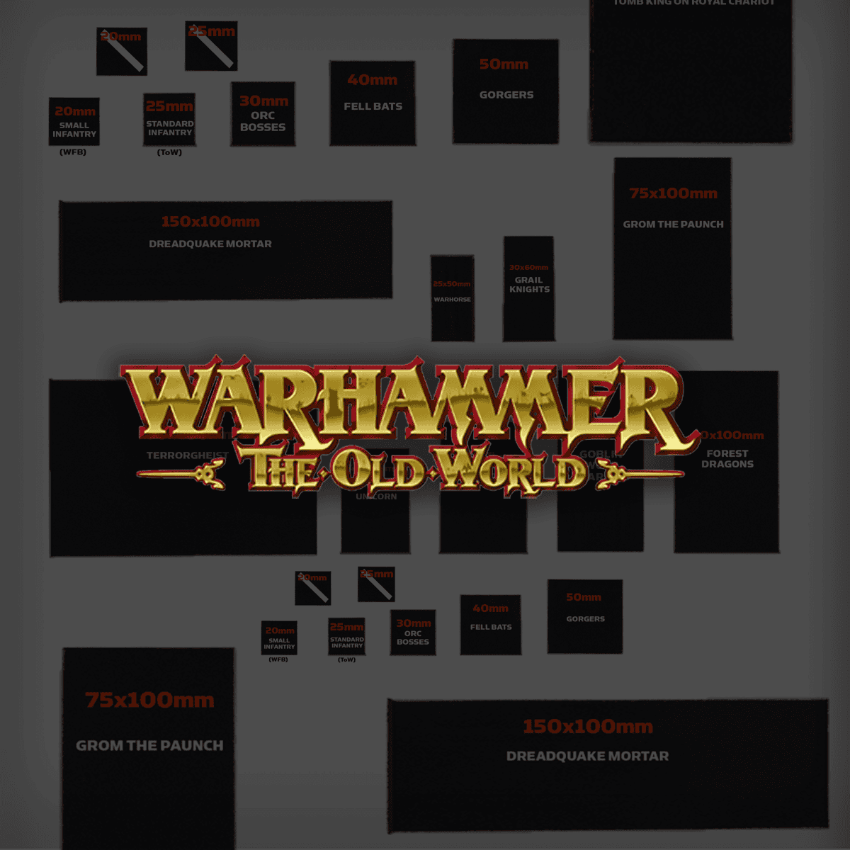 Warhammer The Old World Base Sizes Guide and logo hor wal