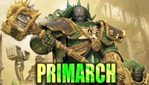 Vulkan Primarch of salamanders 40k standing with hammer with legionaires behind space marines