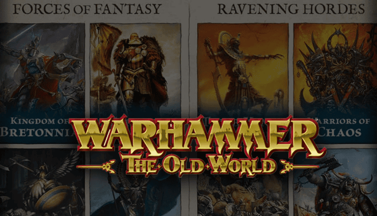 Warhammer Old World roadmap list of faction images with bretonnia and tk figihting at top hor wal