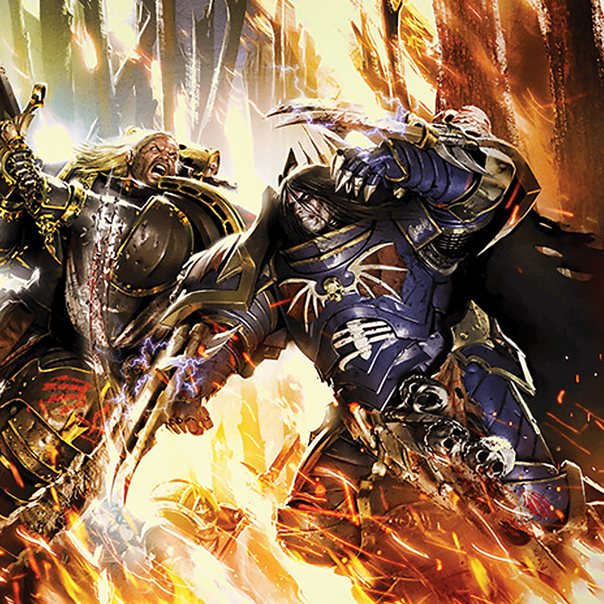 konrad kurze battleing lion el johnson primarch art in forest on fire warhammer 40k 1
