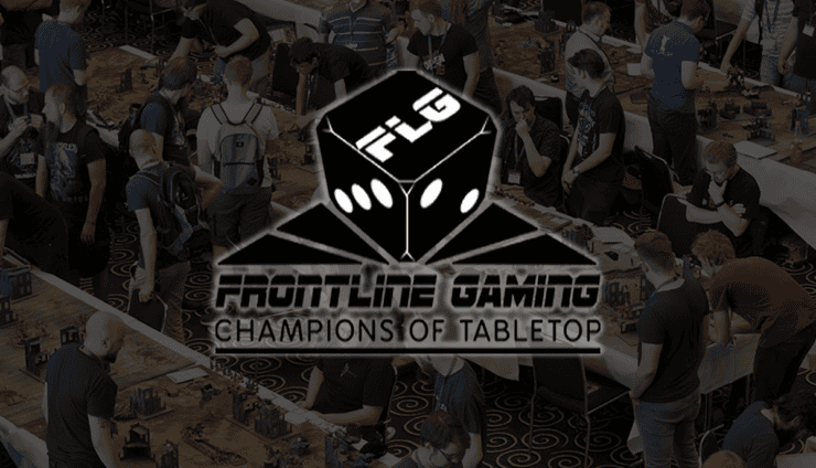 flg front line gaming logo tournament in backgound with people