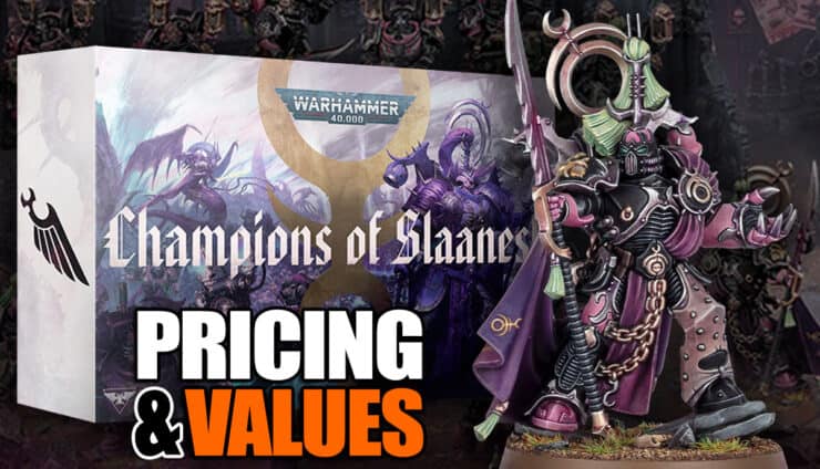 pricing and value champions of slaanesh emperor children army box set image painted Lords and models in background reveal warhammer 40k