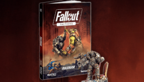 fallout factions rulebook promo image of figure and book