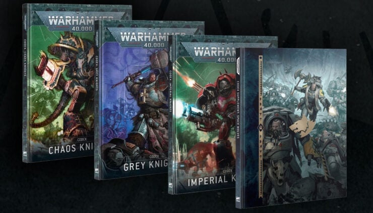 2025 warhammer 40k codex roadmap lineup product shots chaos knights imperial grey thousand sons space wolves