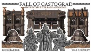 fall of castograd kickstarter header image with miniature and terrain renders