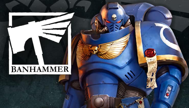 games workshop space marine warhammer logo parody as banhammer aquila space background