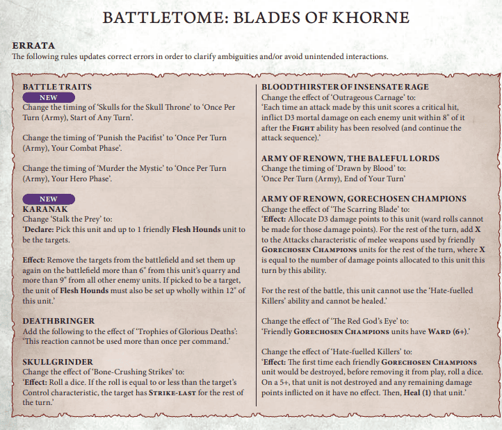 Blades of Khorne Changes