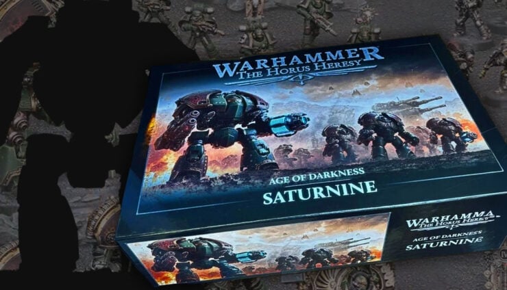 blacked out figure secret to selling saturnine product box shot with painted models figting in background